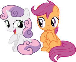Size: 6000x4920 | Tagged: safe, artist:newlunaticrepublic, derpibooru import, scootaloo, sweetie belle, pegasus, pony, unicorn, absurd resolution, duo, duo female, female, filly, open mouth, simple background, transparent background, vector