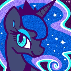 Size: 375x375 | Tagged: safe, artist:crayon-chewer, derpibooru import, princess luna, alicorn, pony, bust, female, looking at you, mare, portrait, profile, solo