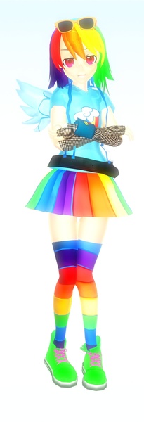 Size: 684x2000 | Tagged: 3d, clothes, derpibooru import, female, human, humanized, rainbow, rainbow dash, safe, simple background, skirt, solo, white background, winged humanization