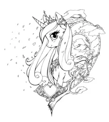 Size: 775x863 | Tagged: alicorn, artist:longinius, derpibooru import, grayscale, lineart, monochrome, princess cadance, safe