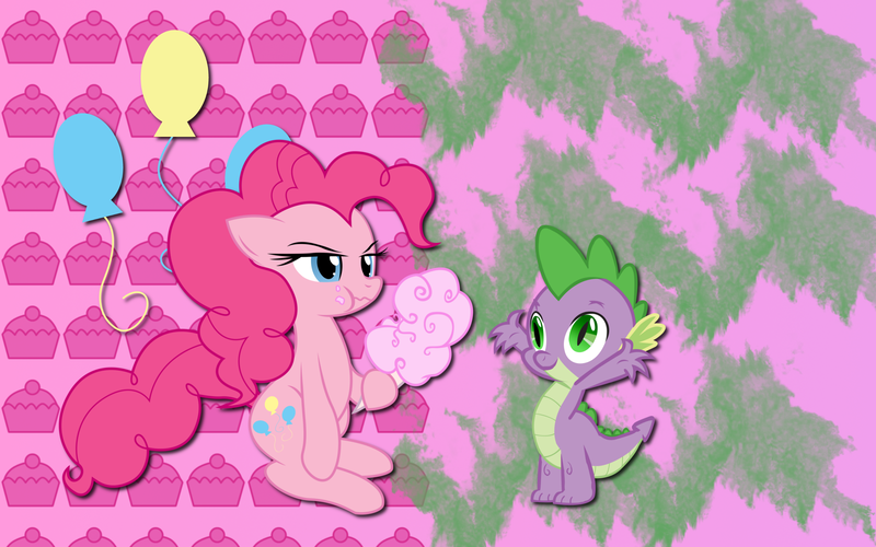 Size: 2560x1600 | Tagged: artist:alicehumansacrifice0, cotton candy, derpibooru import, duo, eating, female, hoof hold, male, pinkie pie, safe, spike, wallpaper, wavy mouth