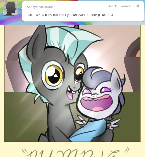 Size: 644x700 | Tagged: safe, derpibooru import, rumble, thunderlane, pegasus, pony, ask-little-rumble, baby picture, brothers, colt, cute, foal, rumblebetes, thunderbetes, toothless, tumblr, weapons-grade cute, young, younger