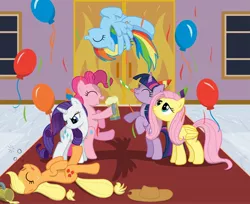 Size: 2000x1628 | Tagged: applejack, artist:bcrich40, cider, derpibooru import, drunk, drunk aj, fluttershy, happy, mane six, on back, party, pinkie pie, rainbow dash, rarity, safe, twilight sparkle