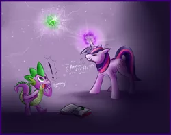 Size: 1099x865 | Tagged: artist:qwert5, book, derpibooru import, gem, magic, safe, spike, twilight sparkle