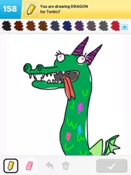 Size: 500x667 | Tagged: safe, artist:drawsomeponies, derpibooru import, crackle, dragon, draw something, tongue out