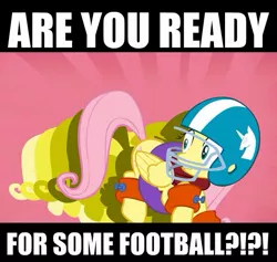 Size: 623x591 | Tagged: safe, derpibooru import, fluttershy, pegasus, pony, female, floatie, folded wings, football helmet, helmet, image macro, inner tube, looking away, mare, solo, startled, water wings, wings, zoom layer