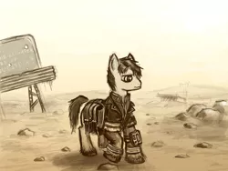 Size: 1280x960 | Tagged: artist:agm, chosen one, derpibooru import, fallout, fallout equestria, oc, pipbuck, ponified, safe, wasteland