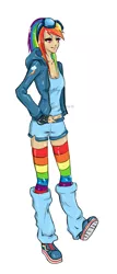 Size: 786x1845 | Tagged: artist:lucyhikarikitsune, clothes, derpibooru import, female, goggles, hoodie, human, humanized, rainbow dash, safe, simple background, solo, white background