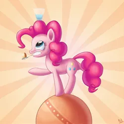 Size: 2000x2000 | Tagged: artist:polkin, balance, balancing, ball, dead source, derpibooru import, egg, high res, mouth hold, pinkie pie, safe, solo, spoon