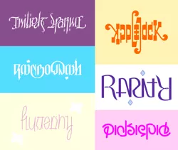 Size: 1500x1265 | Tagged: ambigram, applejack, artist:cerulean, calligraphy, derpibooru import, fluttershy, mane six, pinkie pie, rainbow dash, rarity, safe, twilight sparkle