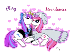 Size: 882x667 | Tagged: artist:the-clockwork-crow, derpibooru import, duo, female, g1, g1 to g4, generation leap, glory, glorydancer, lesbian, married, married couple, moondancer (g1), newlywed, safe, shipping, wedding
