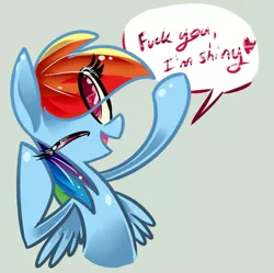 Size: 595x592 | Tagged: artist:xenon, derpibooru import, rainbow dash, safe, shiny, solo, vulgar