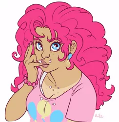 Size: 500x513 | Tagged: artist:whitekitestrings, chubby, crumbs, derpibooru import, humanized, messy, pinkie pie, safe, tan lines