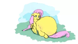 Size: 1792x1024 | Tagged: artist:kissasta, belly, crying, derpibooru import, fat, fattershy, fluttershy, impossibly large belly, on back, safe