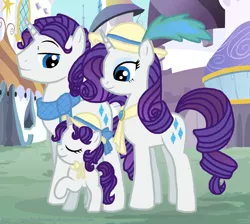 Size: 1536x1376 | Tagged: dead source, safe, artist:jaquelindreamz, derpibooru import, rarity, oc, oc:radiance, pony, unicorn, clothes, daughter, elusive, family, father, female, filly, hat, inbred, male, mama rarity, mare, mother, offspring, parent:elusive, parent:rarity, parents:rarilusive, parents:selfcest, product of incest, product of selfcest, rarilusive, rule 63, scarf, selfcest, stallion, straight