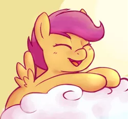 Size: 500x466 | Tagged: artist:redintravenous, artist:rustydooks, colored, cute, cutealoo, derpibooru import, eyes closed, safe, scootaloo, solo