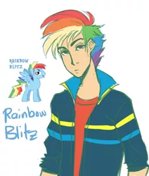 Size: 880x1040 | Tagged: artist:ssenarrya, derpibooru import, humanized, rainbow blitz, rainbow dash, rule 63, safe