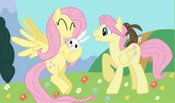 Size: 2160x1272 | Tagged: angel bunny, artist:woodchip8472, butterscotch, derpibooru import, fluttershy, rule 63, safe