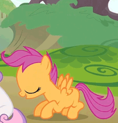 Size: 456x477 | Tagged: animated, cropped, cute, cutealoo, derpibooru import, jumping, loop, pronking, safe, scootaloo, screencap, solo focus, sweetie belle, the show stoppers