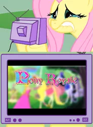 Size: 563x771 | Tagged: safe, derpibooru import, fluttershy, pegasus, pony, blatant, bootleg, exploitable meme, fluttercry, hasbro, infringement, lawsuit incoming, lip bite, meme, pony royale, random, ripoff, teary eyes, tv meme