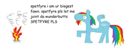 Size: 2156x832 | Tagged: comic sans, derpibooru import, dialogue, fire, ms paint, pun, rainbow dash, safe, spitfire, stylistic suck, text, visual pun