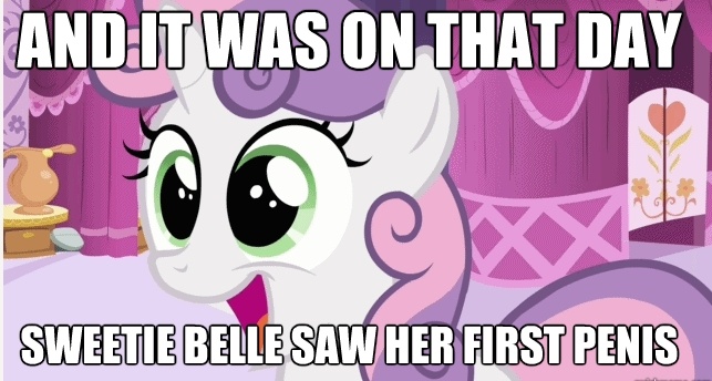 Size: 643x344 | Tagged: suggestive, derpibooru import, edit, edited screencap, screencap, sweetie belle, pony, unicorn, caption, excited, female, filly, image macro, solo