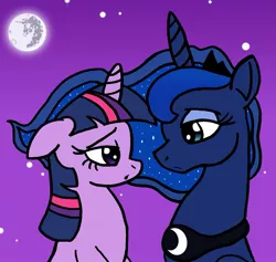 Size: 1473x1397 | Tagged: safe, artist:dragonblood6400, derpibooru import, princess luna, twilight sparkle, female, lesbian, shipping, twiluna