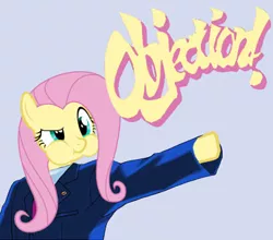 Size: 460x404 | Tagged: ace attorney, artist:dethlunchies, derpibooru import, fluttershy, objection, parody, phoenix wright, safe