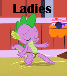 Size: 350x400 | Tagged: animated, caption, dancing, derpibooru import, dragon, edit, edited screencap, male, party of one, pelvic thrust, safe, screencap, solo, spike