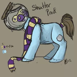 Size: 4000x4000 | Tagged: safe, artist:weepysheep, deleted from derpibooru, derpibooru import, oc, oc:shatter proof, unofficial characters only, earth pony, fish, pony, clothes, fishbowl, object head, reference sheet, scarf, solo