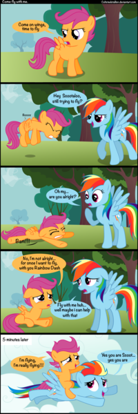 Size: 1000x3000 | Tagged: artist:coltsteelstallion, comic, crying, derpibooru import, ponies riding ponies, rainbow dash, safe, scootaloo, scootaloo can't fly, scootalove, tears of joy, tower of pimps