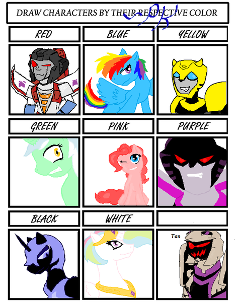 Size: 790x1011 | Tagged: blitzwing, bumblebee, derpibooru import, lyra heartstrings, meta, nightmare moon, pinkie pie, princess celestia, rainbow dash, safe, starscream, transformers