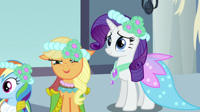 Size: 640x358 | Tagged: a canterlot wedding, applejack, artist:capnpea, bridesmaid dress, clothes, derpibooru import, dress, edit, edited screencap, face edit, fimbriae, rainbow dash, rarity, safe, screencap