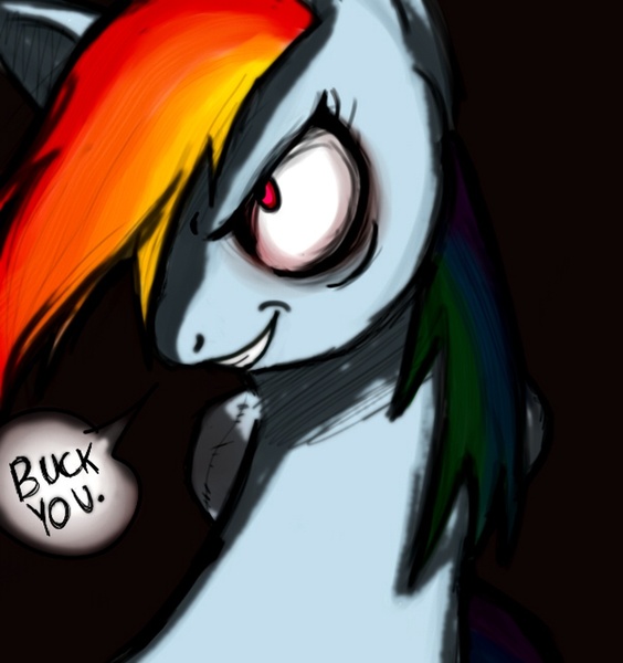 Size: 922x980 | Tagged: amputee, artist:vannamelon, black background, bust, crazed, derpibooru import, dialogue, grayscale, grimdark, missing limb, monochrome, portrait, rainbow dash, simple background, solo, vulgar