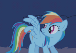 Size: 640x446 | Tagged: safe, derpibooru import, screencap, rainbow dash, pegasus, pony, friendship is magic, animated, cute, dashabetes, flexing wings, gif, looking back, solo, wing flap, wings