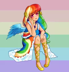 Size: 900x929 | Tagged: artist:raidiance, clothes, derpibooru import, dress, gala dress, humanized, rainbow dash, safe, winged humanization