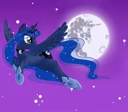 Size: 800x700 | Tagged: artist:toxicunicorns, derpibooru import, flying, looking back, mare in the moon, moon, princess luna, safe, solo, stars