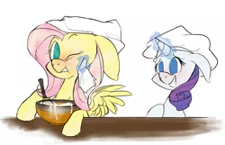 Size: 1360x878 | Tagged: safe, artist:batlover800, derpibooru import, fluttershy, rarity, chef's hat, cooking, hat