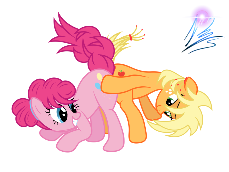 Size: 8000x6000 | Tagged: absurd resolution, alternate hairstyle, applejack, artist:nightmaremoons, butt bump, butt to butt, butt touch, derpibooru import, female, hoof on butt, pinkie pie, safe, show accurate