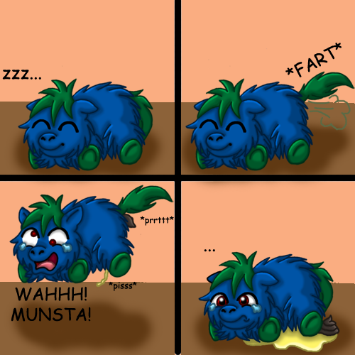 Size: 500x500 | Tagged: artist needed, comic, crying, derpibooru import, fart, fart noise, fear wetting, fluffy pony, fluffy pony original art, pissing, poop, pooping, scared, sleeping, solo, suggestive, urine