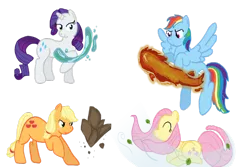 Size: 900x600 | Tagged: airbending, applejack, artist:sparroesong, avatar the last airbender, bending, crossover, derpibooru import, earthbending, firebending, fluttershy, planeeers, rainbow dash, rarity, safe, waterbending