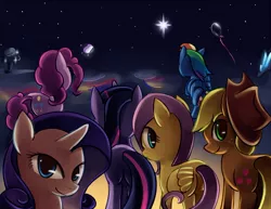 Size: 1280x989 | Tagged: applejack, artist:negativefox, derpibooru import, fluttershy, mane six, night, pinkie pie, rainbow dash, rarity, safe, stars, twilight sparkle