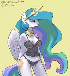 Size: 1000x1085 | Tagged: anthro, artist:atryl, breasts, busty princess celestia, cleavage, clothes, derpibooru import, erect nipples, female, lingerie, midriff, panties, princess celestia, smiling, solo, solo female, suggestive, underwear