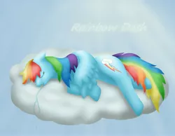 Size: 4500x3500 | Tagged: artist:carolynmaples, cloud, derpibooru import, rainbow dash, safe, sleeping