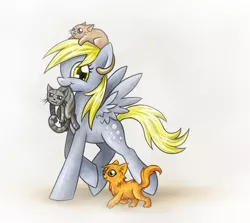 Size: 829x738 | Tagged: safe, artist:munadrake, derpibooru import, derpy hooves, cat, pegasus, pony, female, mare, mouth hold