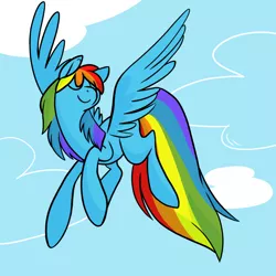 Size: 900x900 | Tagged: safe, artist:chop4, derpibooru import, rainbow dash, pegasus, pony, eyes closed, female, flying, mare, smiling, solo, spread wings, wings