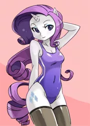 Size: 700x973 | Tagged: ambiguous facial structure, anthro, armpits, artist:shepherd0821, belly button, breasts, clothes, derpibooru import, one-piece swimsuit, rarity, stockings, suggestive, swimsuit