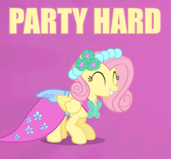 Size: 645x600 | Tagged: alternate hairstyle, animated, artist needed, bouncing, bridesmaid dress, clothes, cute, derpibooru import, dress, eyes closed, fluttershy, grin, happy, party hard, safe, smiling, solo