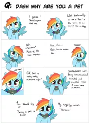 Size: 1389x1902 | Tagged: dead source, suggestive, artist:grumblepluck, derpibooru import, rainbow dash, pegasus, pony, collar, comic, family guy, female, frown, happy, looking at you, mare, open mouth, pet, pet play, pet-dash, pet-dash tumblr, safe word, smiling, solo, solo female, spread wings, starry eyes, tumblr, wide eyes, wingboner, wingding eyes