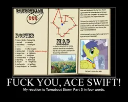 Size: 750x600 | Tagged: crossover, demotivational poster, derpibooru import, meme, meta, motivational, oc, oc:ace swift, safe, turnabout storm, vulgar